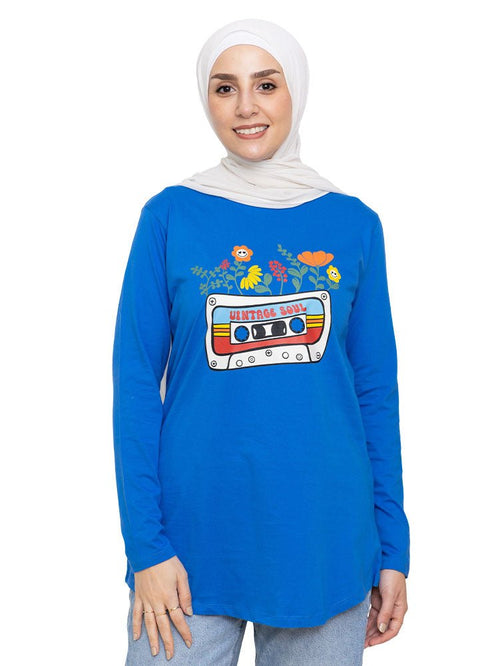Royal Blue Printed Long - Sleeve Design 27 - Khotwh